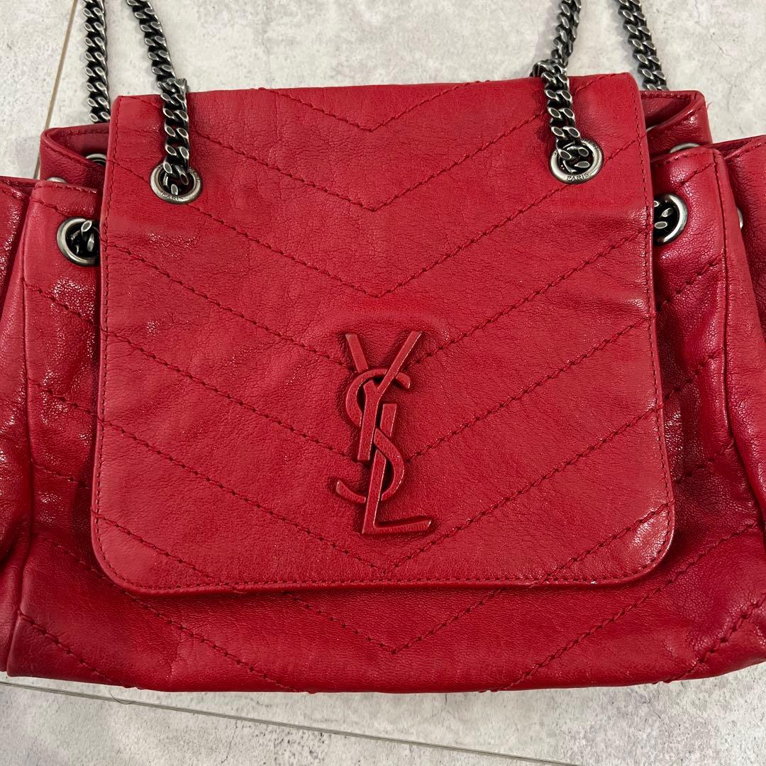 Saint Laurent Quilted Chain Shoulder Bag Red Leather #QYHN32