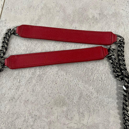 Saint Laurent Quilted Chain Shoulder Bag Red Leather #QYHN32