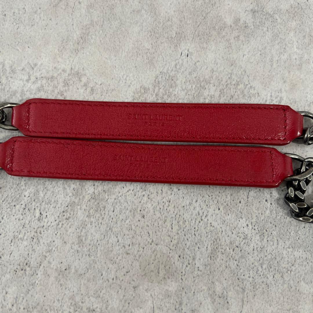 Saint Laurent Quilted Chain Shoulder Bag Red Leather #QYHN32