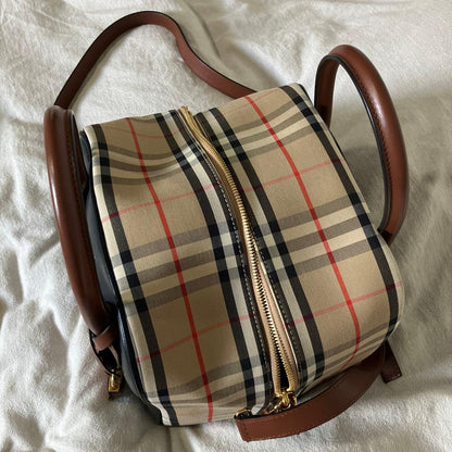 Burberry Leather Vintage Check Cube Bag #QYAJS5