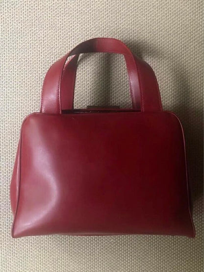 PRADA Archive Burgundy Real Leather Handbag W25cm H18cm Milan Italy Unus #QYABHG