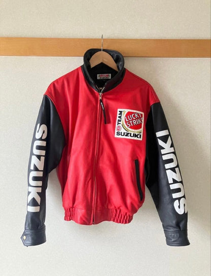 Suzuki Lucky Strike Leather Jacket, Cowhide Leather #QY860D