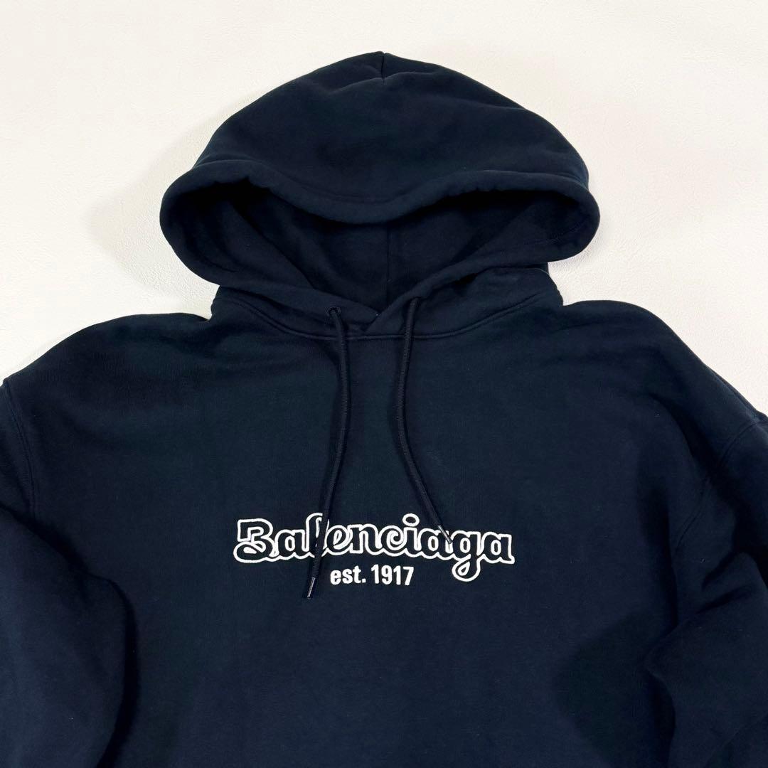 BALENCIAGA Center Logo Hoodie Navy Size S #QY68HI