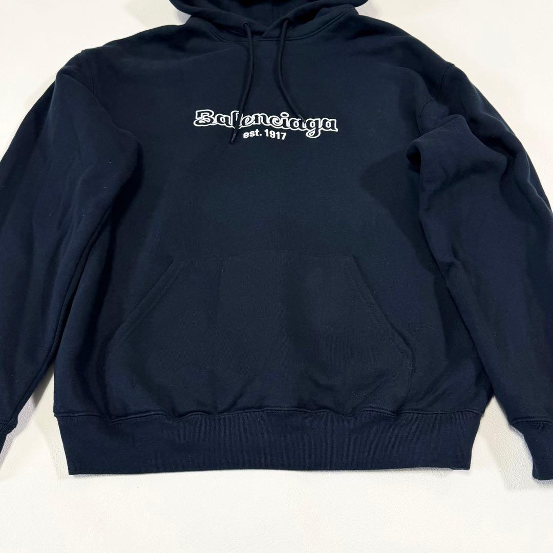 BALENCIAGA Center Logo Hoodie Navy Size S #QY68HI