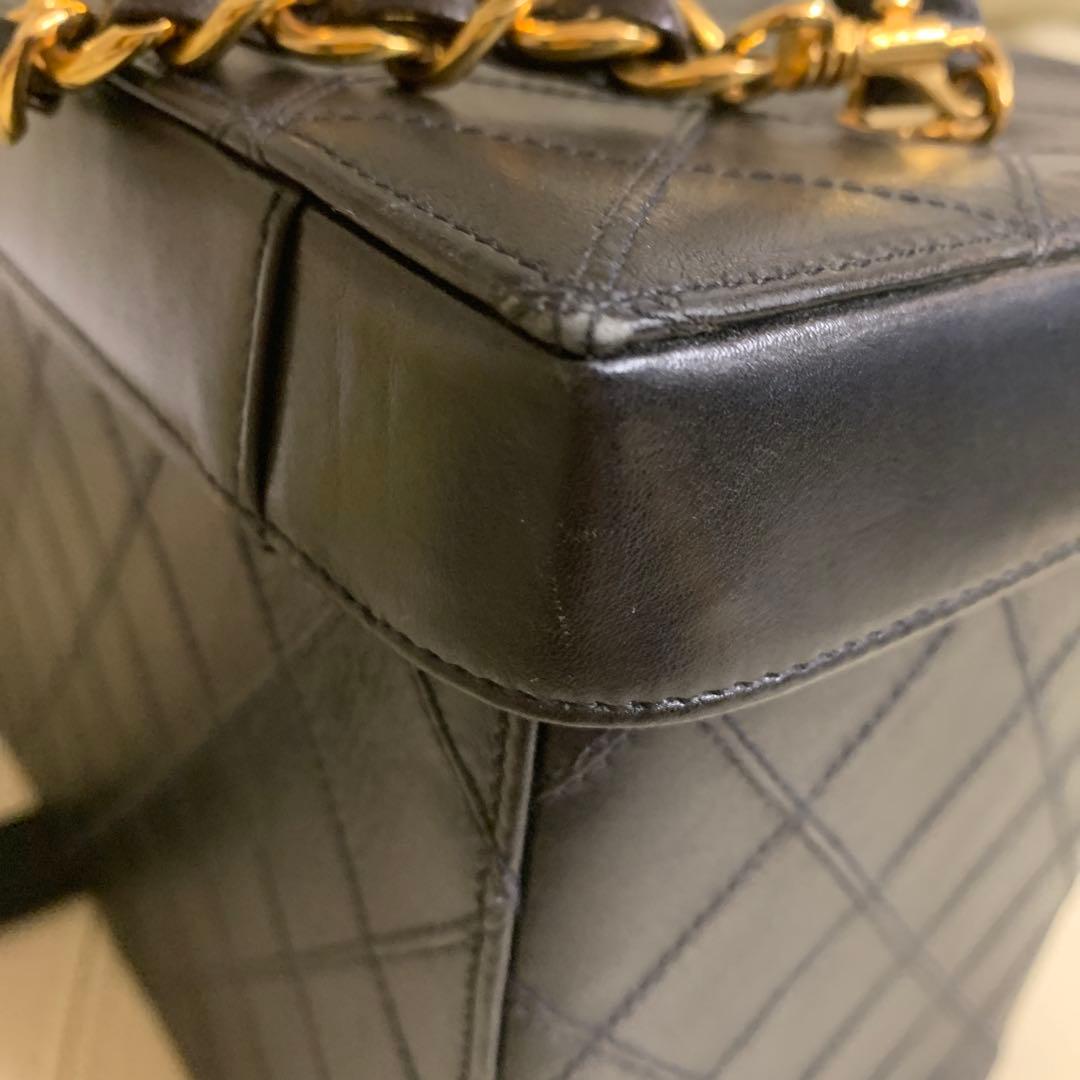 CHANEL handbag, black vanity bag, 2-way bag with mirror Leather #QY61TR