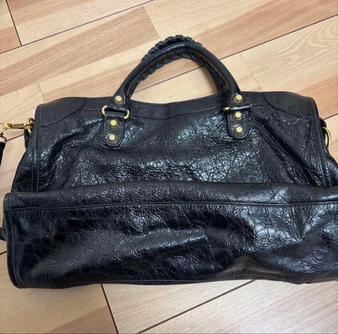 BALENCIAGA Giant City Bag Black Gold Hardware Mirror Shoulder Strap Duty #QYJYNB