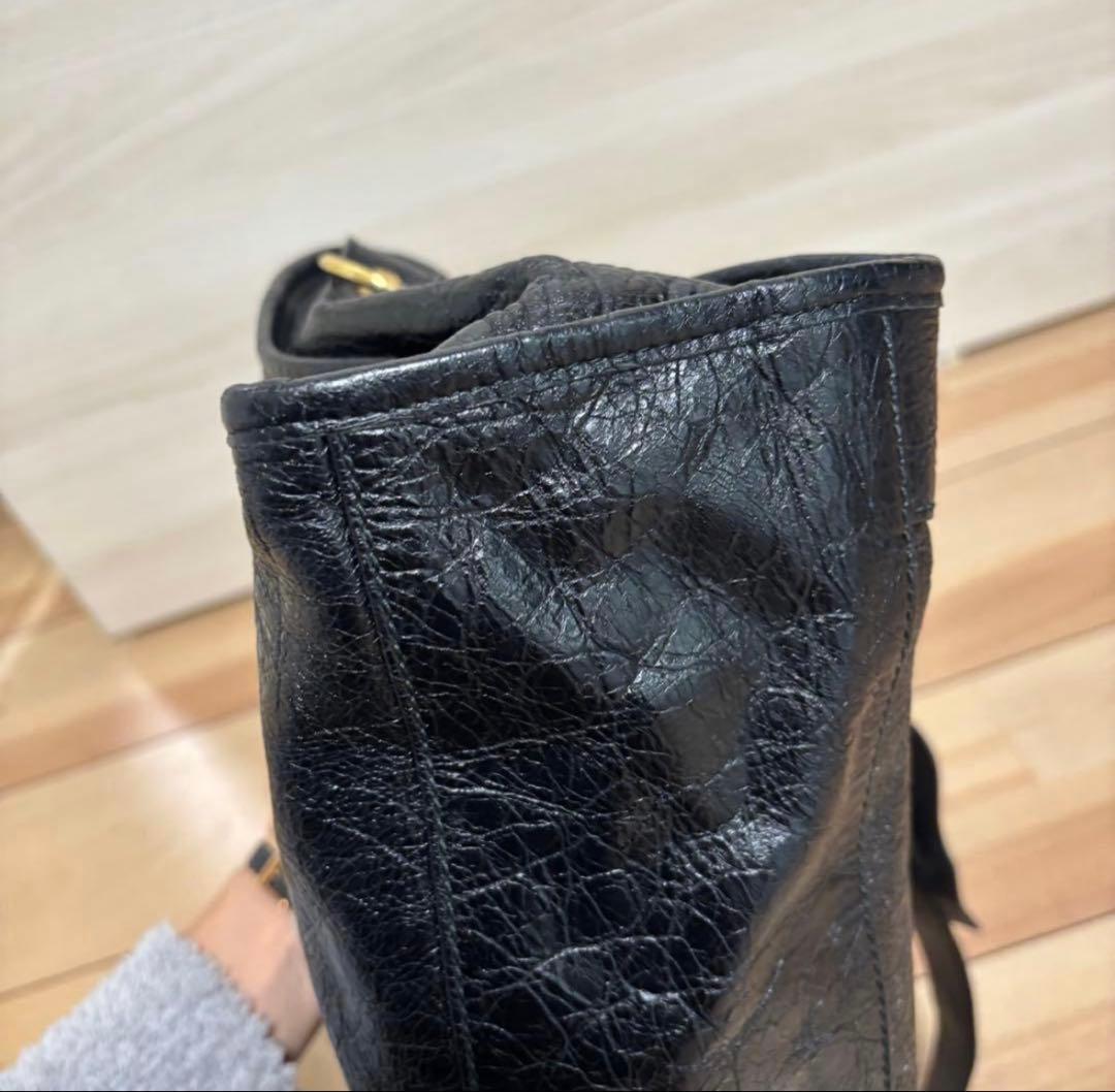 BALENCIAGA Giant City Bag Black Gold Hardware Mirror Shoulder Strap Duty #QYJYNB