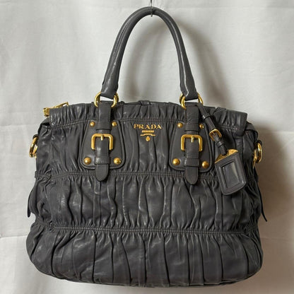 Prada Nappa Gaufre Handbag, Gray, BN1336, Large Capacity, with Guarantee #QYHE84