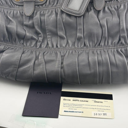 Prada Nappa Gaufre Handbag, Gray, BN1336, Large Capacity, with Guarantee #QYHE84