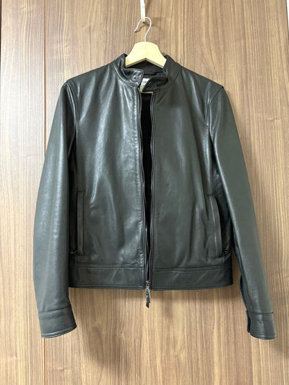 EMMETI YURI Lamb Leather Single Rider Jacket Size 42 Black #QY6FPJ