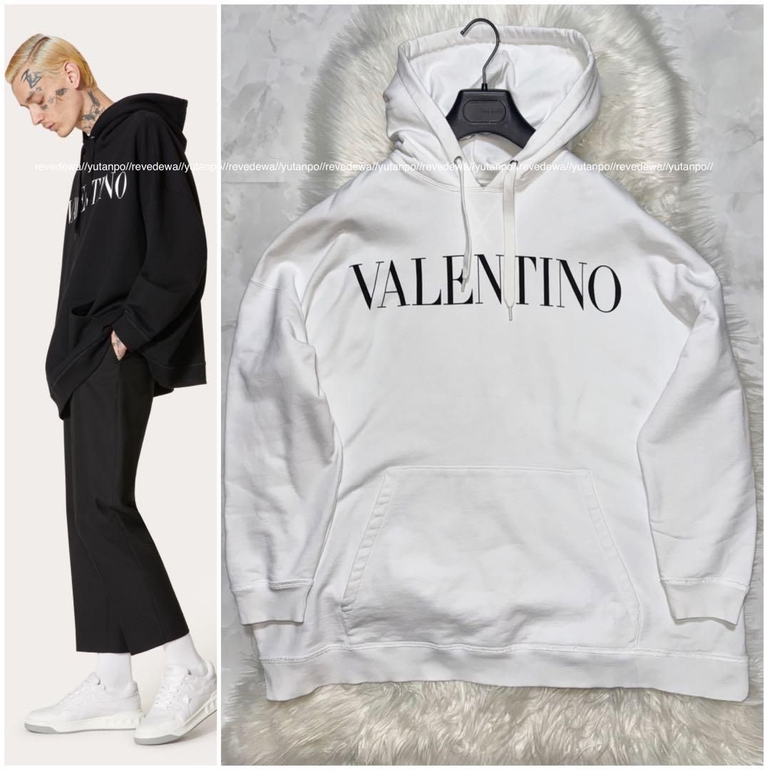 Valentino Front Logo Oversized Hoodie, Size S, Black and White #QY42T3