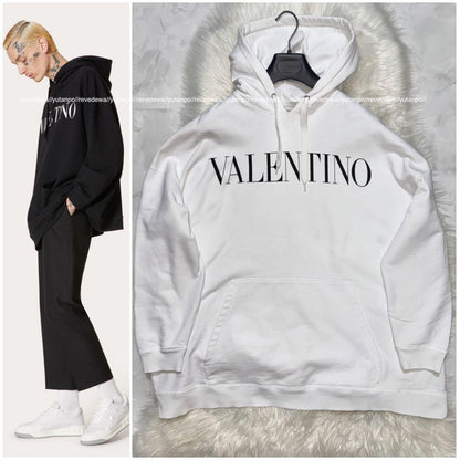 Valentino Front Logo Oversized Hoodie, Size S, Black and White #QY42T3