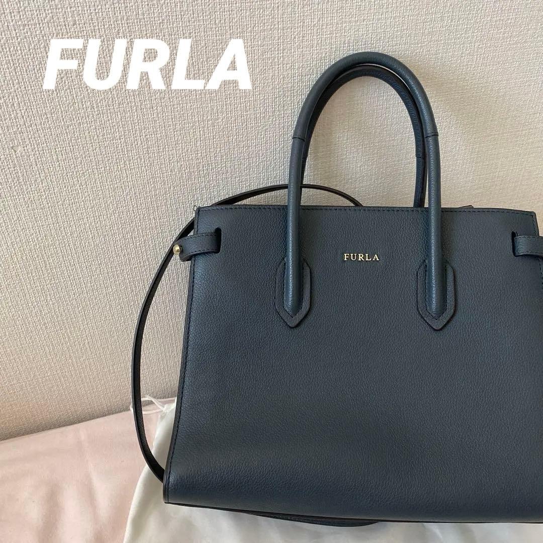 FURLA Leather Handbag Dark Blue Mint #QY454L