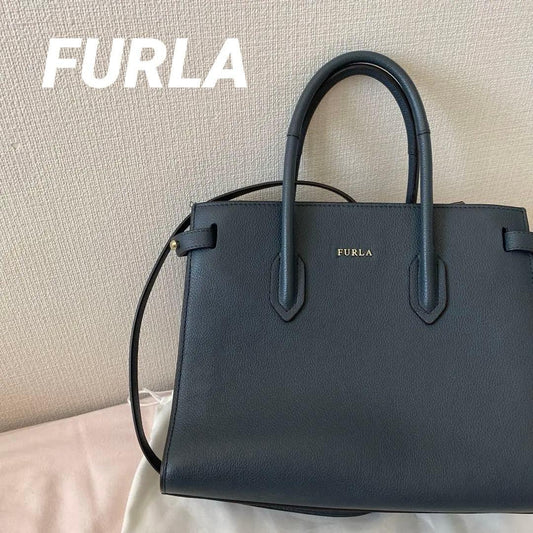 FURLA Leather Handbag Dark Blue Mint #QY454L