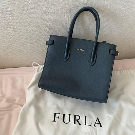 FURLA Leather Handbag Dark Blue Mint #QY454L