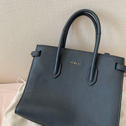 FURLA Leather Handbag Dark Blue Mint #QY454L