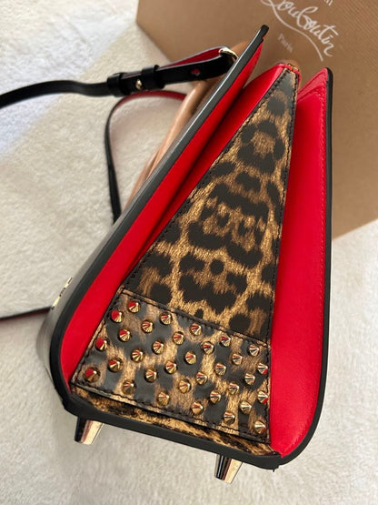 Christian Louboutin Paloma Small Leopard Patent Leather Bag Black Studs #QYIFQL