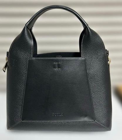 FURLA GILDA M 2-Way Handbag Black Leather Strap #QYDBY0