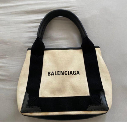 BALENCIAGA Tote Bag Canvas Leather Beige Black #QY1ACT