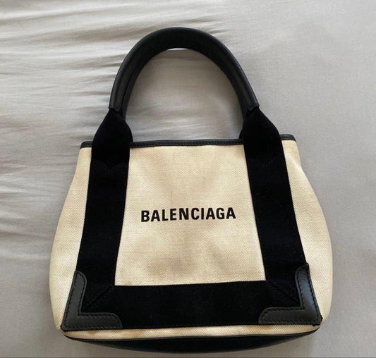 BALENCIAGA Tote Bag Canvas Leather Beige Black #QY1ACT