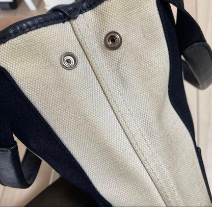 BALENCIAGA Tote Bag Canvas Leather Beige Black #QY1ACT