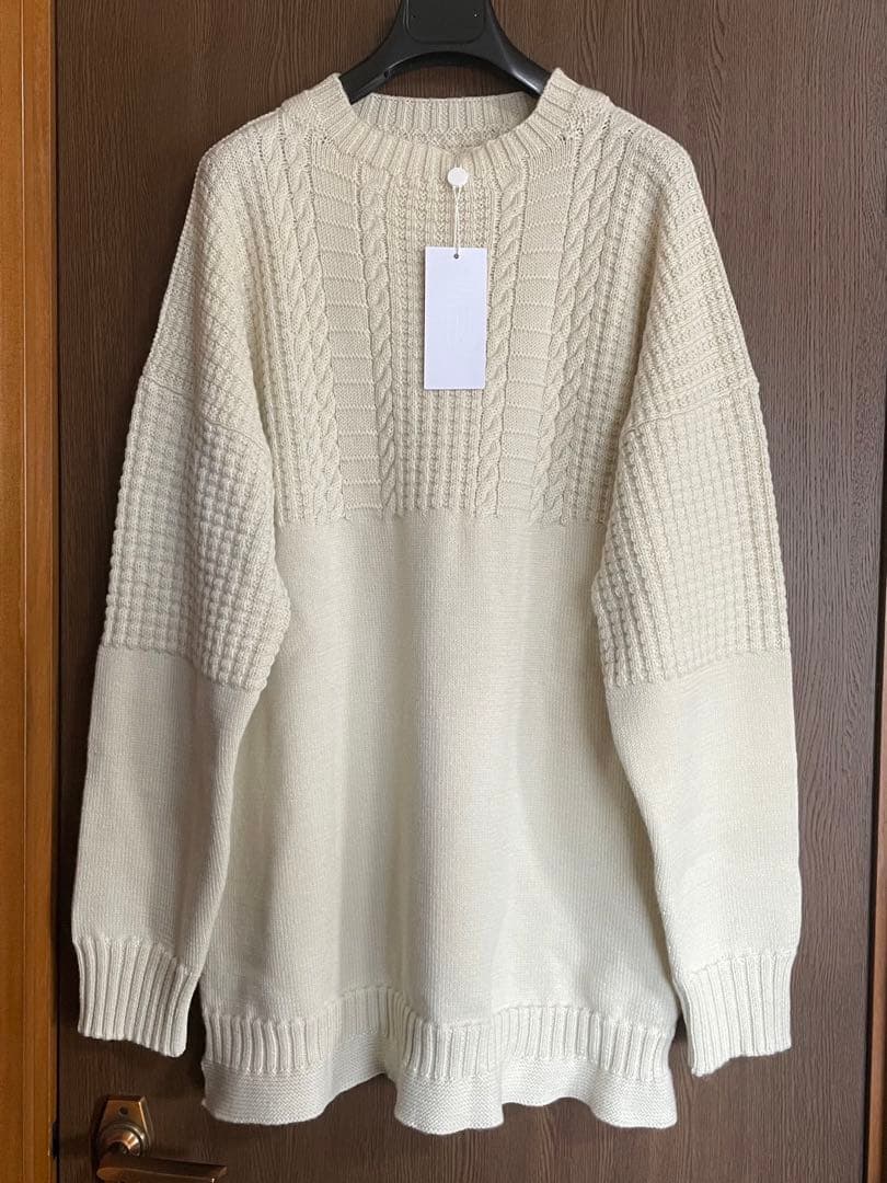 Maison Margiela Aran Knit Half Cable Sweater, Ivory #QY9GZE