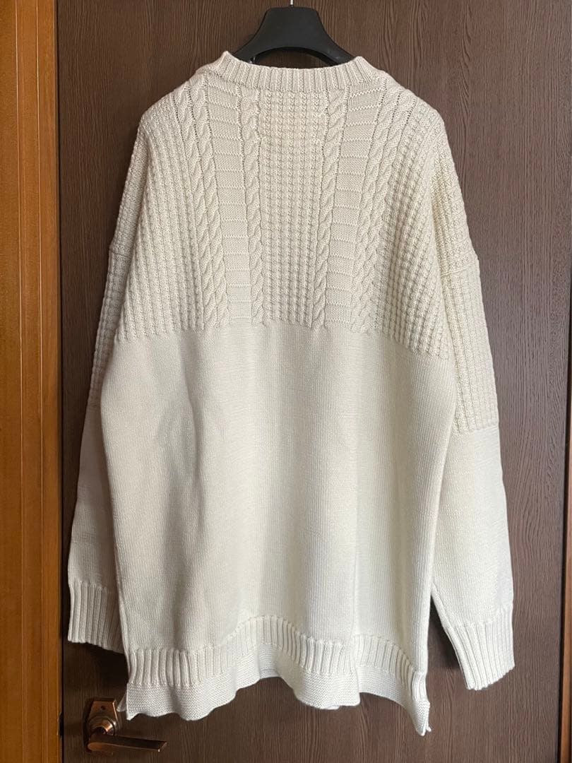 Maison Margiela Aran Knit Half Cable Sweater, Ivory #QY9GZE