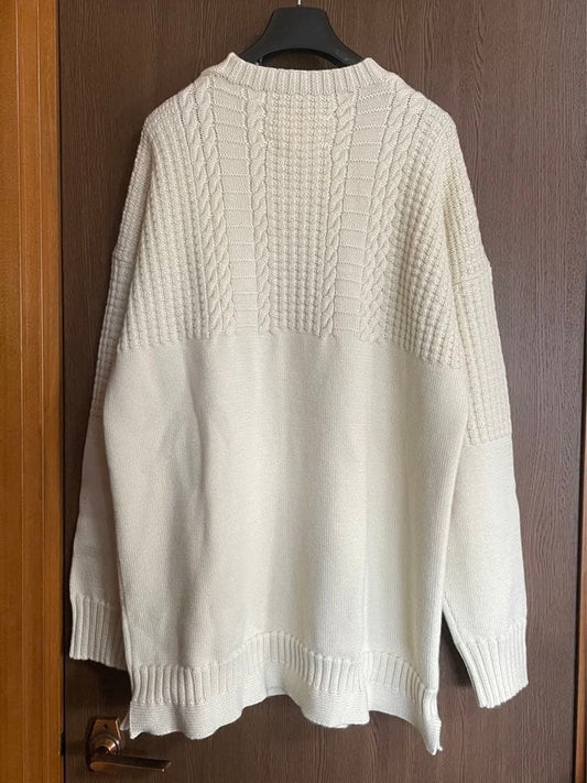 Maison Margiela Aran Knit Half Cable Sweater, Ivory #QY9GZE