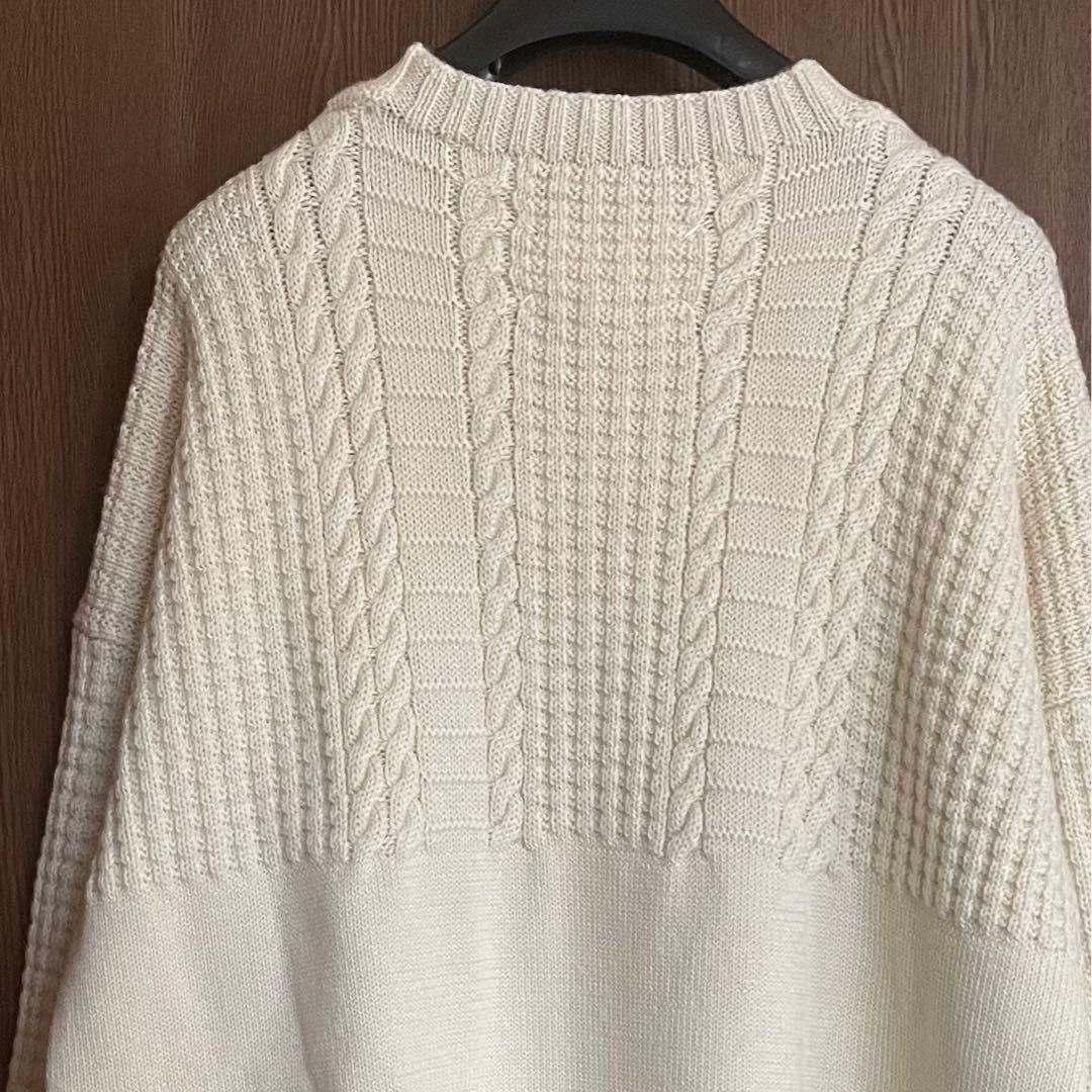 Maison Margiela Aran Knit Half Cable Sweater, Ivory #QY9GZE