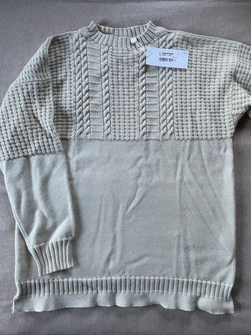 Maison Margiela Aran Knit Half Cable Sweater, Ivory #QY9GZE