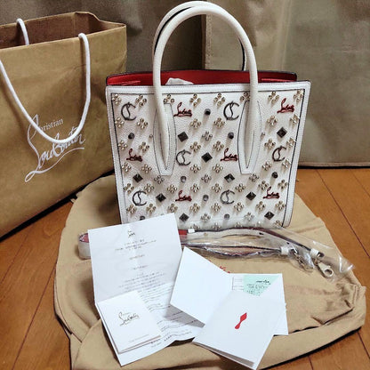 Christian Louboutin Paloma White Studs Tote Bag Used Mint #QY12PB