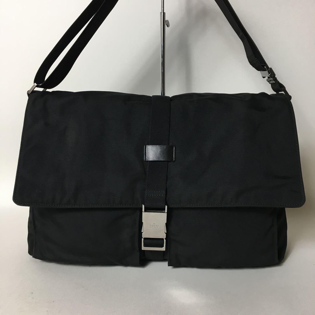 GUCCI Canvas Leather Shoulder Bag Black W35 H22 D9.5 #QYH5FN