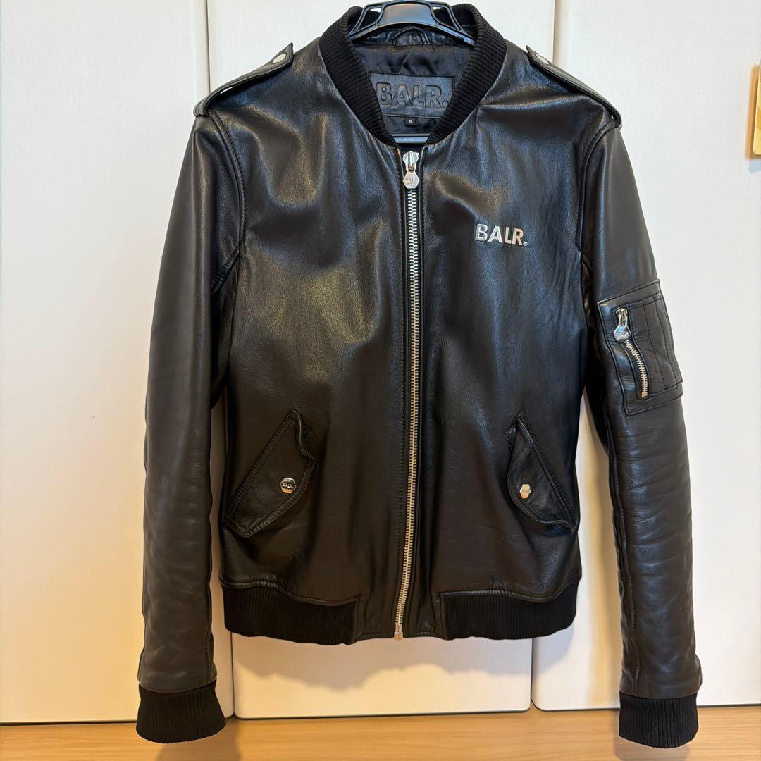 BALR. Black Leather Jacket XL #QYED7U