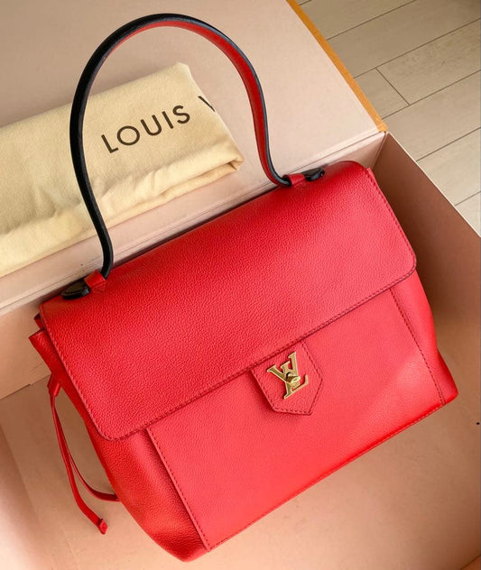 LOUIS VUITTON Lockme PM Taurillon Leather Handbag Red Turn-Lock Japan St #QY9NNB