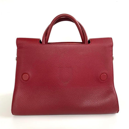 Christian Dior Red Leather Handbag Multi-Pocket Ladies W30 #QYGJWQ