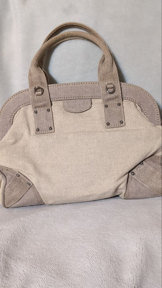 PRADA Beige Ivory Canvas Studded Handbag Zipper Pocket #QY6OAR