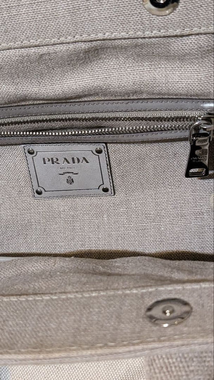 PRADA Beige Ivory Canvas Studded Handbag Zipper Pocket #QY6OAR