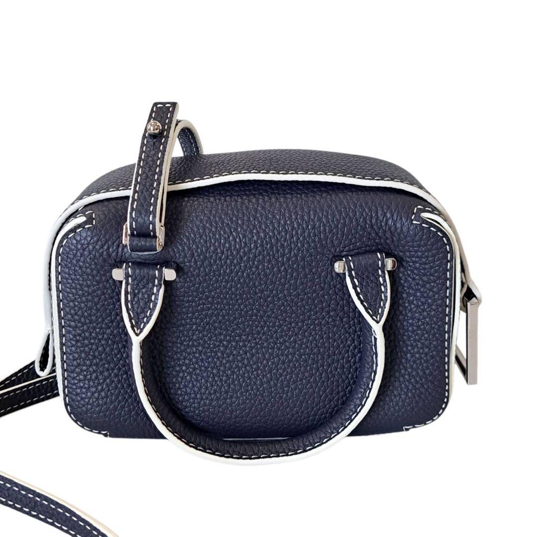 DELVAUX Coolbox Nano Navy/White Soft Grain Leather H10.5xW16.5xD7.5cm 2W #QY7KIL