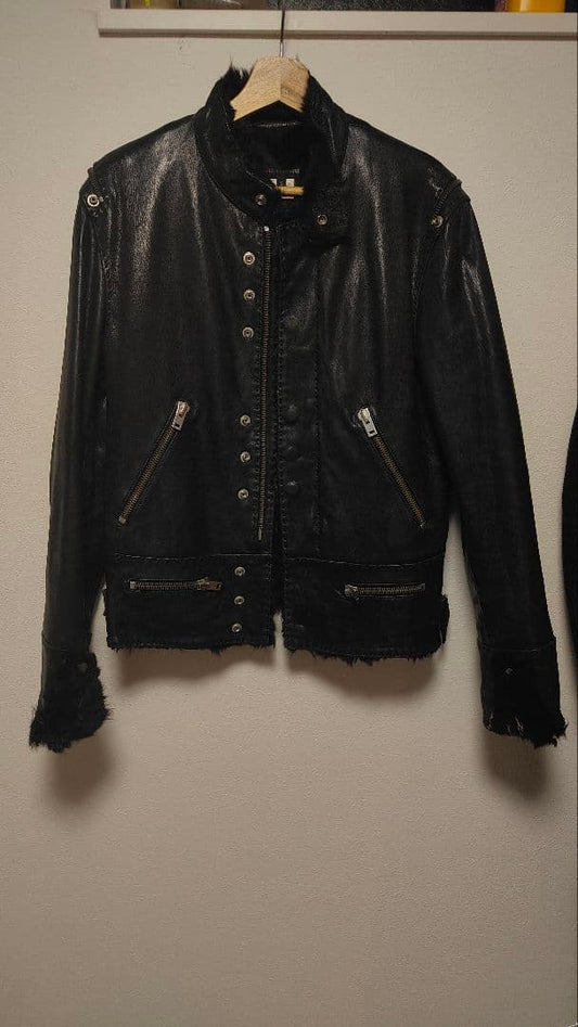 G. Guaglianone Black Leather Jacket with Fur, Size S #QY13HY