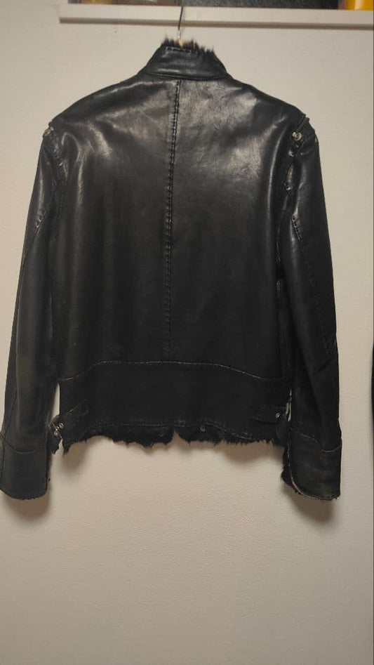 G. Guaglianone Black Leather Jacket with Fur, Size S #QY13HY