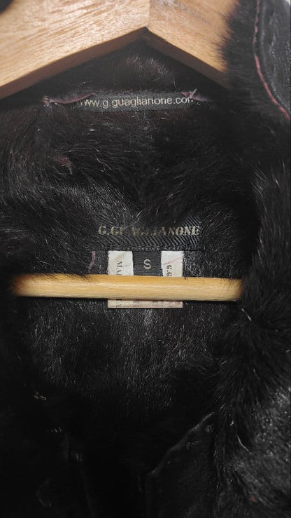 G. Guaglianone Black Leather Jacket with Fur, Size S #QY13HY