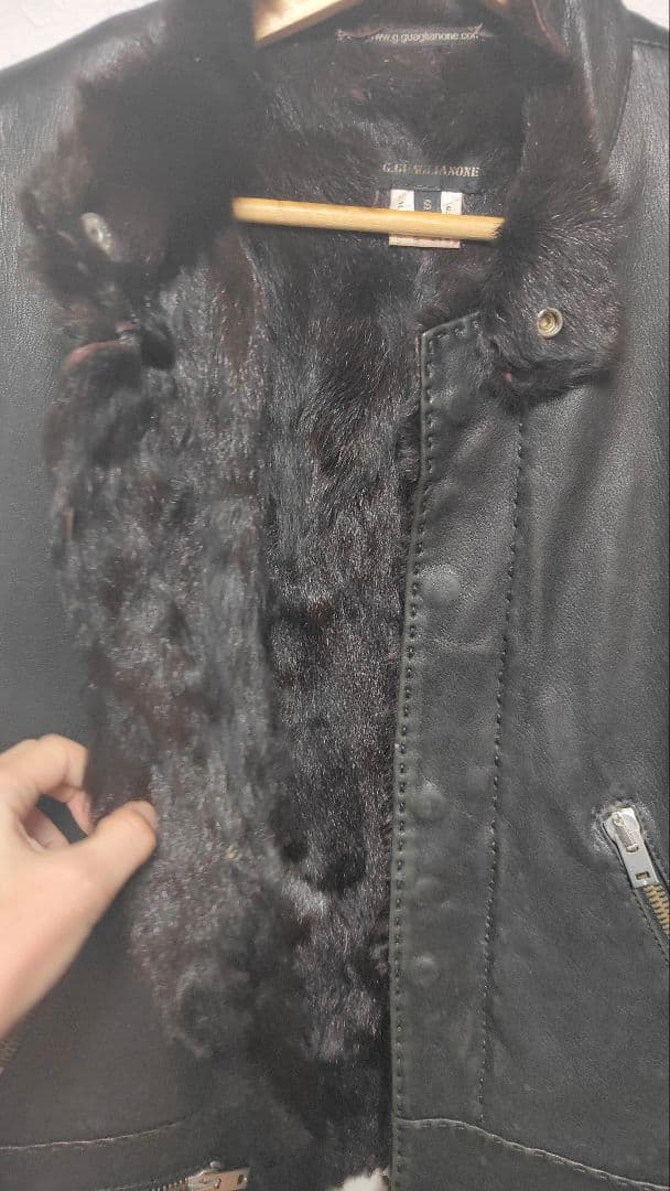 G. Guaglianone Black Leather Jacket with Fur, Size S #QY13HY