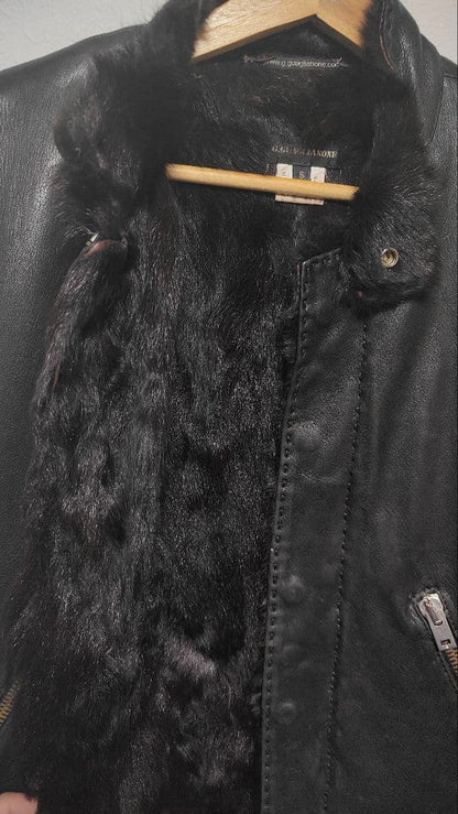 G. Guaglianone Black Leather Jacket with Fur, Size S #QY13HY