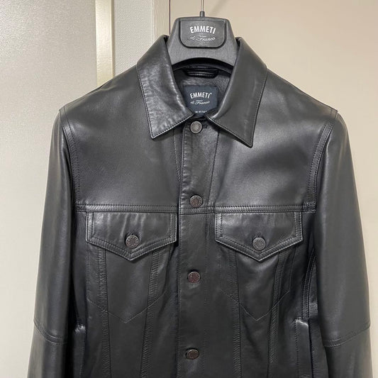 Size 42 EMMETI JACK Nappa Silk Leather Jacket #PF7Q9C
