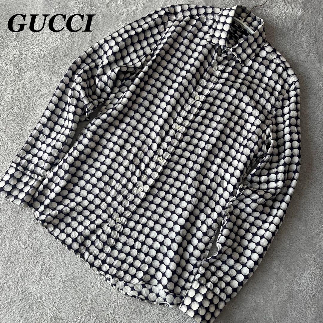 GUCCI Slim Fit Long Sleeve Shirt with Golf Ball Print in Silk #PG001K