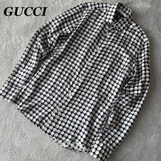GUCCI Slim Fit Long Sleeve Shirt with Golf Ball Print in Silk #PG001K