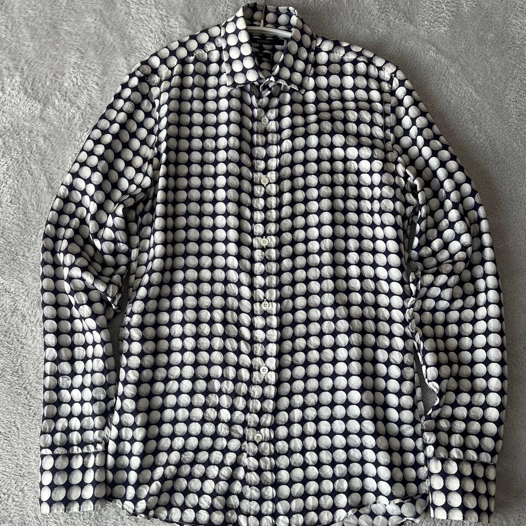 GUCCI Slim Fit Long Sleeve Shirt with Golf Ball Print in Silk #PG001K