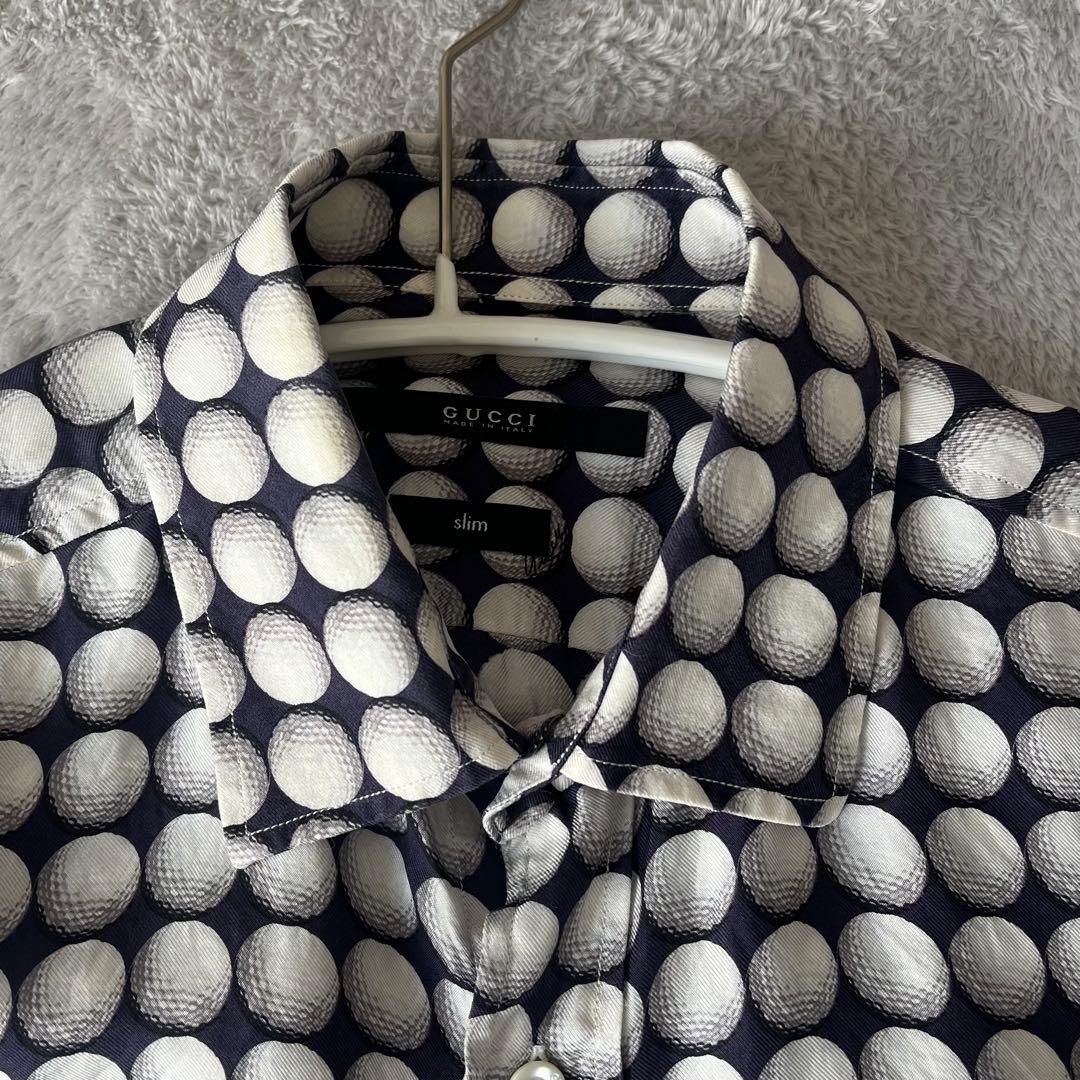 GUCCI Slim Fit Long Sleeve Shirt with Golf Ball Print in Silk #PG001K