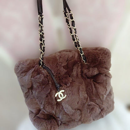 CHANEL Brown Fur Handbag #QY2E8B
