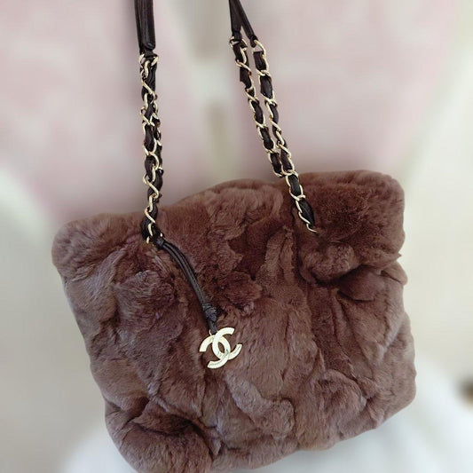CHANEL Brown Fur Handbag #QY2E8B